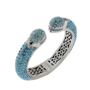 Joan Boyce Aqua Blue Pave Crystal “Kissable" Silver Cuff Bracelet